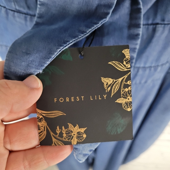 FOREST LILY | chambray smocked back spaghetti strap cropped jumpsuit playsuit - Picture 7 of 9